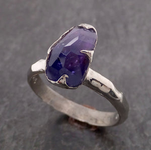 Partially Faceted Purple Sapphire Solitaire 14k white Gold Engagement Ring Wedding Ring Custom One Of a Kind Gemstone Ring 2116