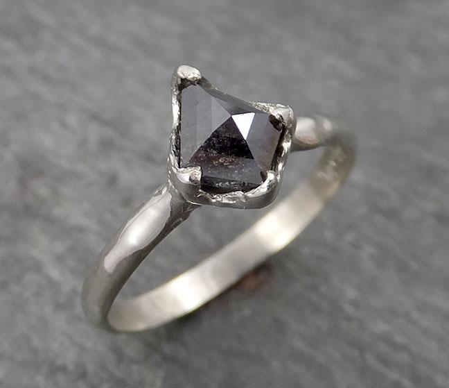 Fancy cut salt and pepper Diamond Solitaire Engagement 18k White Gold Wedding Ring byAngeline 1762
