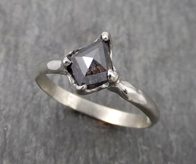 Fancy cut salt and pepper Diamond Solitaire Engagement 18k White Gold Wedding Ring byAngeline 1762