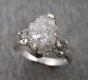 Raw Rough Diamond Engagement Stacking ring Multi stone Wedding anniversary White Gold 14k Rustic byAngeline 1771