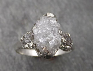 Raw Rough Diamond Engagement Stacking ring Multi stone Wedding anniversary White Gold 14k Rustic byAngeline 1771