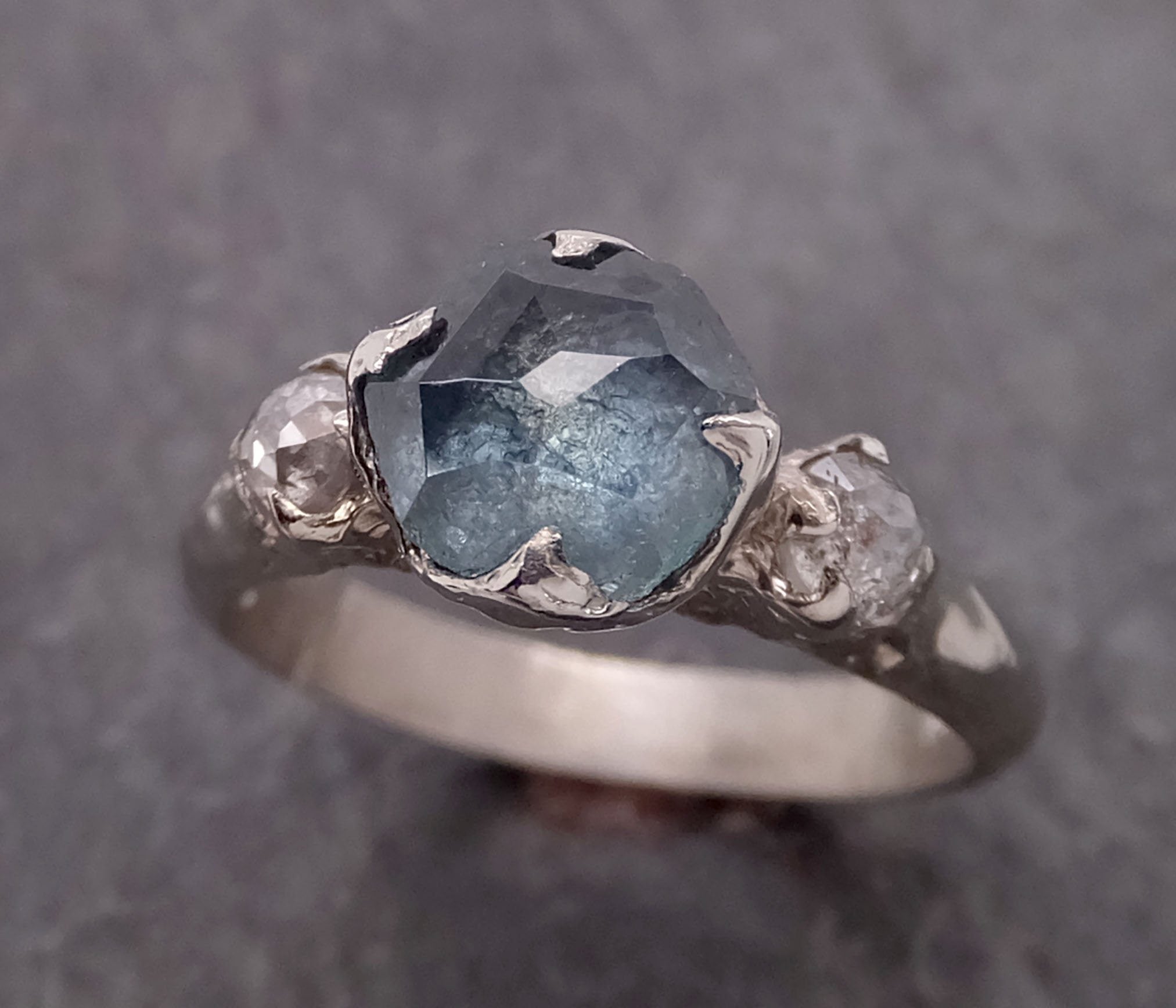 partially faceted blue montana sapphire and fancy diamonds 14k white gold engagement wedding ring custom gemstone ring multi stone ring 2112 Alternative Engagement