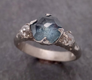 partially faceted blue montana sapphire and fancy diamonds 14k white gold engagement wedding ring custom gemstone ring multi stone ring c2112 Alternative Engagement
