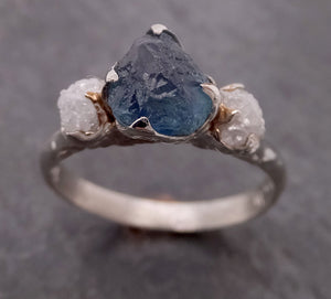 raw montana sapphire diamond white gold engagement ring blue multi stone wedding ring custom one of a kind gemstone ring three stone ring byangeline 2115 Alternative Engagement