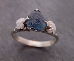 raw montana sapphire diamond white gold engagement ring blue multi stone wedding ring custom one of a kind gemstone ring three stone ring byangeline 2115 Alternative Engagement