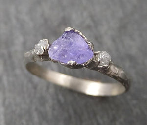 raw sapphire dainty diamond white gold engagement ring multi stone wedding ring custom one of a kind violet gemstone ring three stone 1766 Alternative Engagement