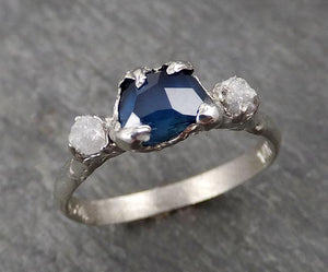 partially faceted dainty sapphire diamond 14k white gold engagement ring wedding ring custom one of a kind blue gemstone ring multi stone ring 1765 Alternative Engagement