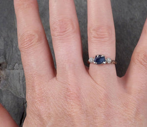partially faceted dainty sapphire diamond 14k white gold engagement ring wedding ring custom one of a kind blue gemstone ring multi stone ring 1765 Alternative Engagement