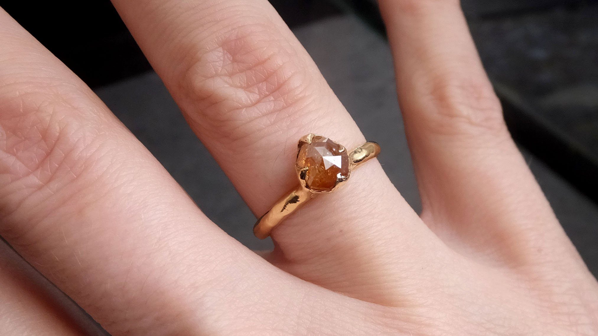 Fancy cut orange Diamond Solitaire Engagement 14k Gold Wedding Ring byAngeline 2123