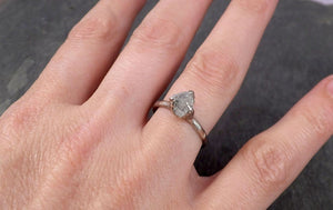 Natural rough uncut octahedral Salt and Pepper Diamond Solitaire Engagement 14k White Gold Wedding Ring byAngeline 1775