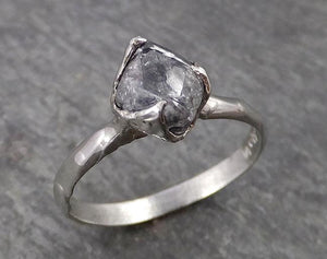 natural rough uncut octahedral salt and pepper diamond solitaire engagement 14k white gold wedding ring byangeline 1776 Alternative Engagement
