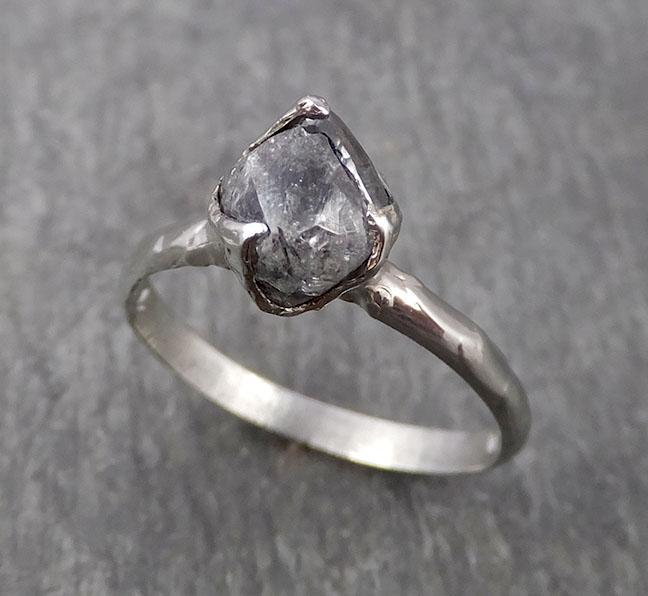 natural rough uncut octahedral salt and pepper diamond solitaire engagement 14k white gold wedding ring byangeline 1776 Alternative Engagement