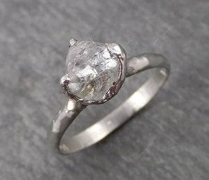 natural uncut octahedral salt and pepper Diamond Solitaire Engagement 14k White Gold Wedding Ring byAngeline 1778