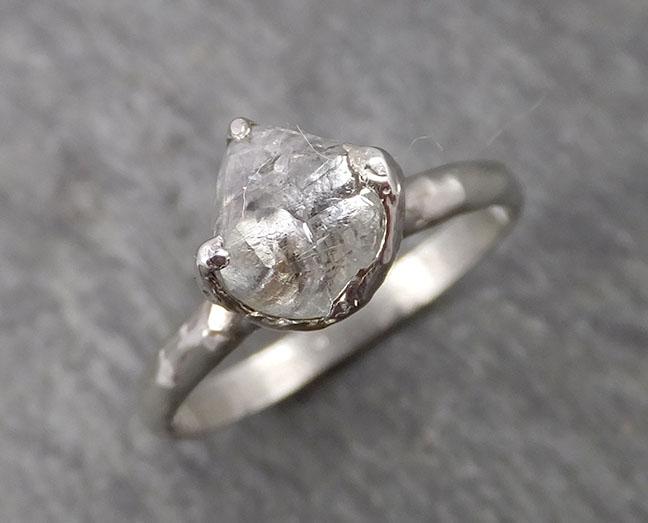natural uncut octahedral salt and pepper Diamond Solitaire Engagement 14k White Gold Wedding Ring byAngeline 1778