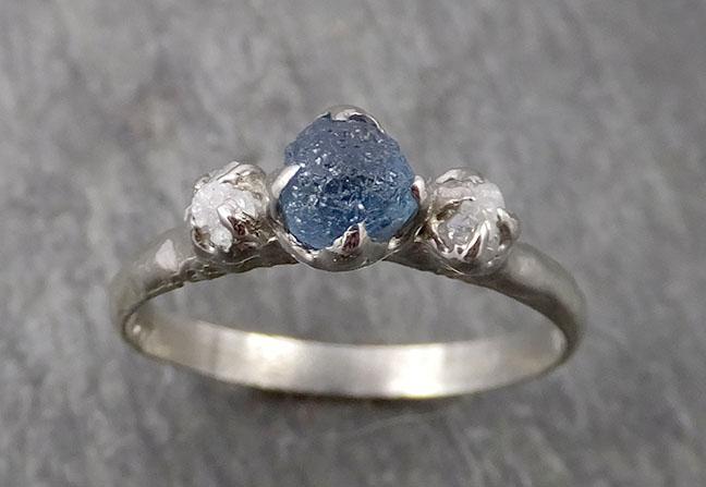 raw montana sapphire diamond white gold engagement ring wedding ring custom one of a kind gemstone multi stone ring c1772 Alternative Engagement