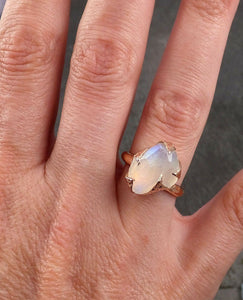 partially faceted moonstone 14k rose gold ring gemstone solitaire recycled statement 1779 Alternative Engagement