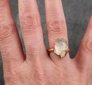 Partially Faceted Moonstone 14k Rose Gold Ring Gemstone Solitaire recycled statement cocktail statement 1781