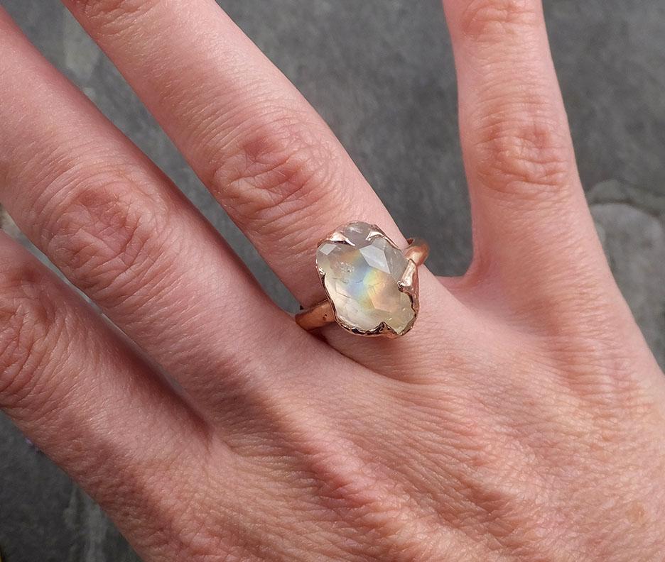 Partially Faceted Moonstone 14k Rose Gold Ring Gemstone Solitaire recycled statement cocktail statement 1781