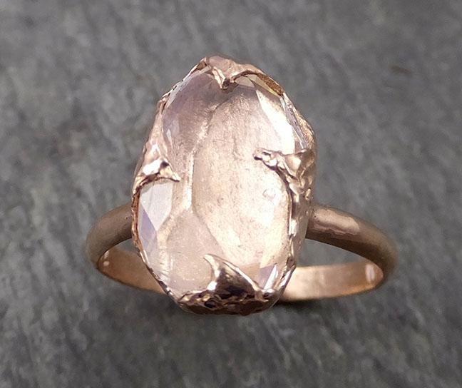 partially faceted moonstone 14k rose gold ring gemstone solitaire recycled statement 1780 Alternative Engagement
