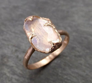 partially faceted moonstone 14k rose gold ring gemstone solitaire recycled statement 1780 Alternative Engagement