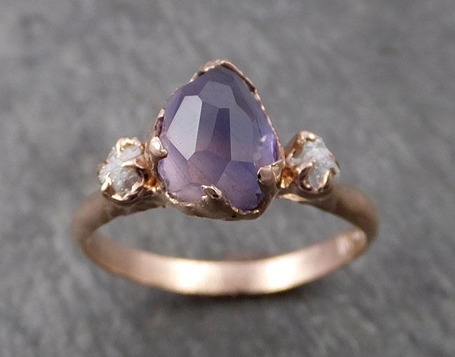 sapphire partially faceted multi stone rough diamond 14k rose gold engagement ring wedding ring custom one of a kind gemstone ring 1784 Alternative Engagement