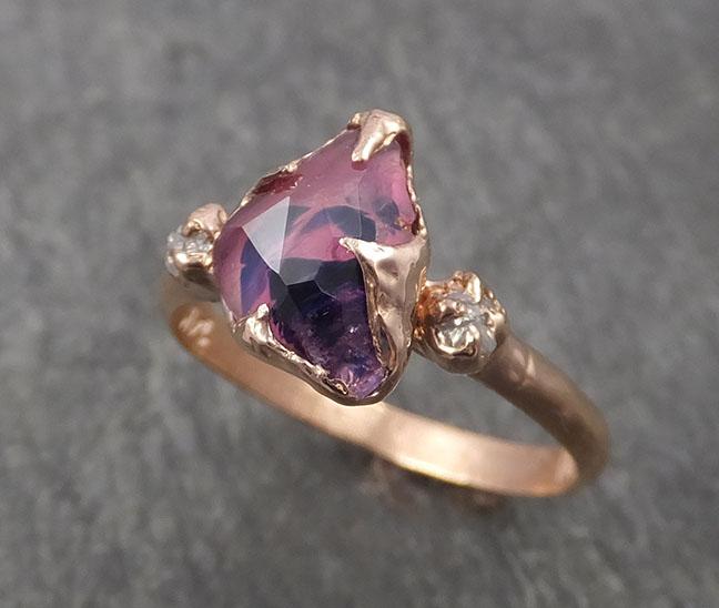 Sapphire Partially Faceted Raw Multi stone Rough Diamond 14k rose Gold Engagement Ring Wedding Ring Custom One Of a Kind Gemstone Ring 1785