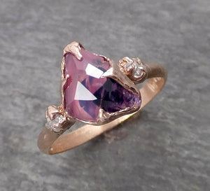 Sapphire Partially Faceted Raw Multi stone Rough Diamond 14k rose Gold Engagement Ring Wedding Ring Custom One Of a Kind Gemstone Ring 1785