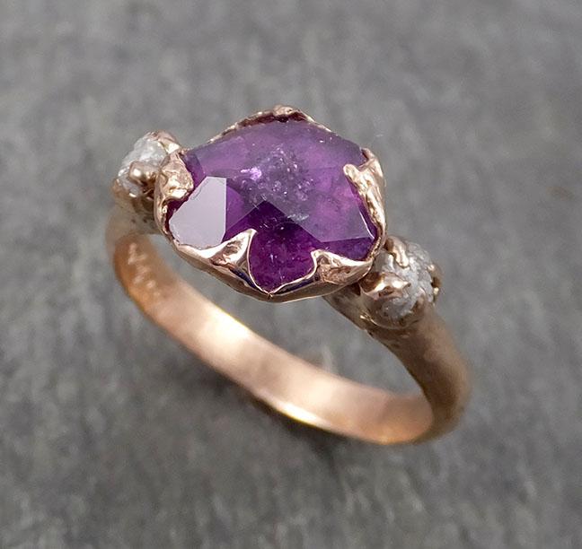 sapphire partially faceted raw multi stone rough diamond 14k rose gold engagement ring wedding ring custom one of a kind gemstone ring 1786 Alternative Engagement