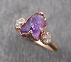 Sapphire Partially Faceted Multi stone Rough Diamond 14k rose Gold Engagement Ring Wedding Ring Custom One Of a Kind Gemstone Ring 1783