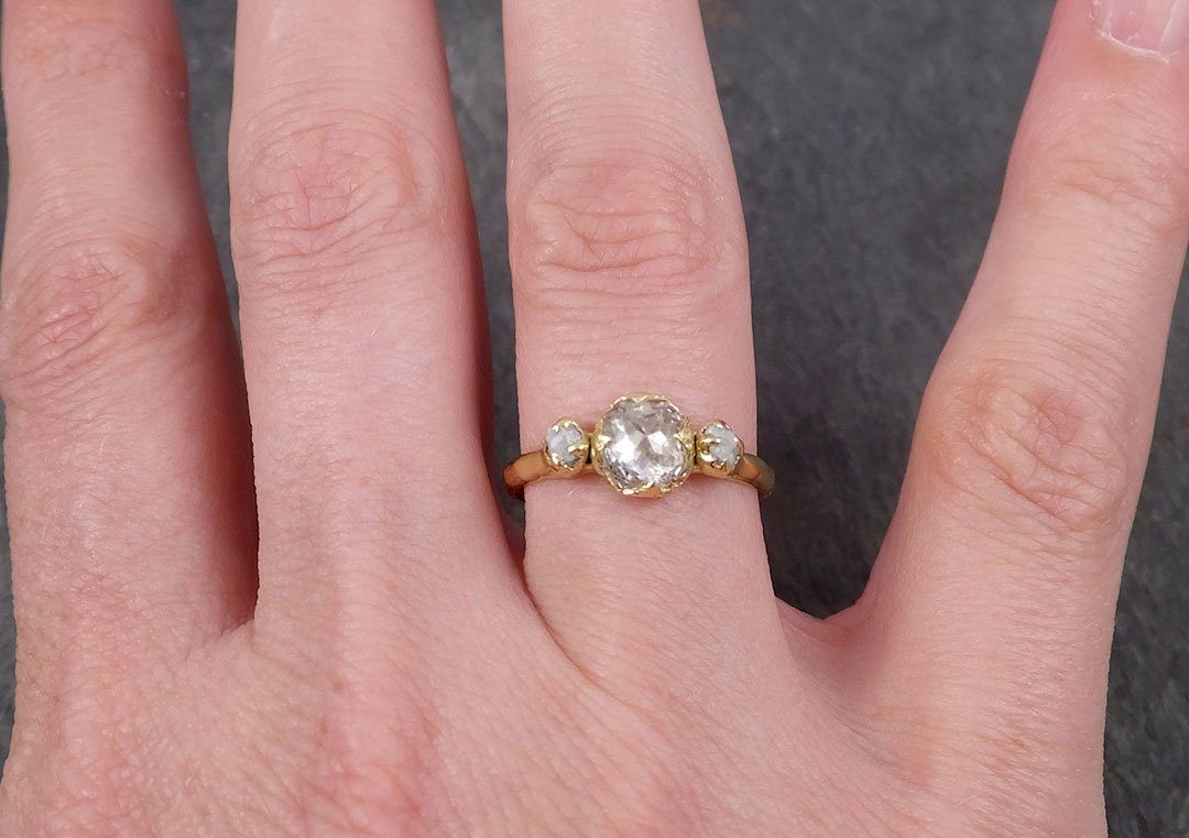fancy cut white diamond engagement 18k yellow gold multi stone wedding ring stacking rough diamond ring byangeline 1799 Alternative Engagement