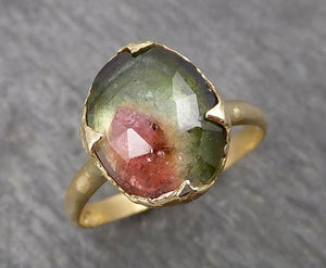 fancy cut watermelon tourmaline yellow gold ring gemstone solitaire recycled 18k statement 1789 Alternative Engagement