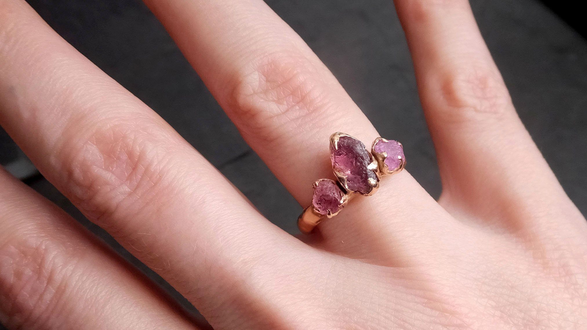 raw "pinks" sapphire multi stone 14k rose gold engagement ring wedding ring custom one of a kind gemstone ring 2141 Alternative Engagement