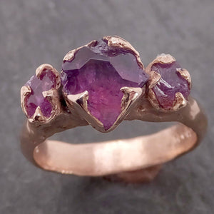 Partially faceted pinkish purple Sapphire and Raw side sapphires Multi stone 14k rose Gold Engagement Ring Wedding Ring Gemstone Ring 2142