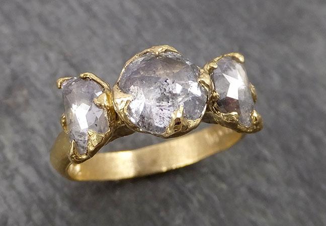Fancy cut Salt and Pepper Diamond Multi stone half moon Diamonds Engagement 18k Yellow Gold ring byAngeline 1795