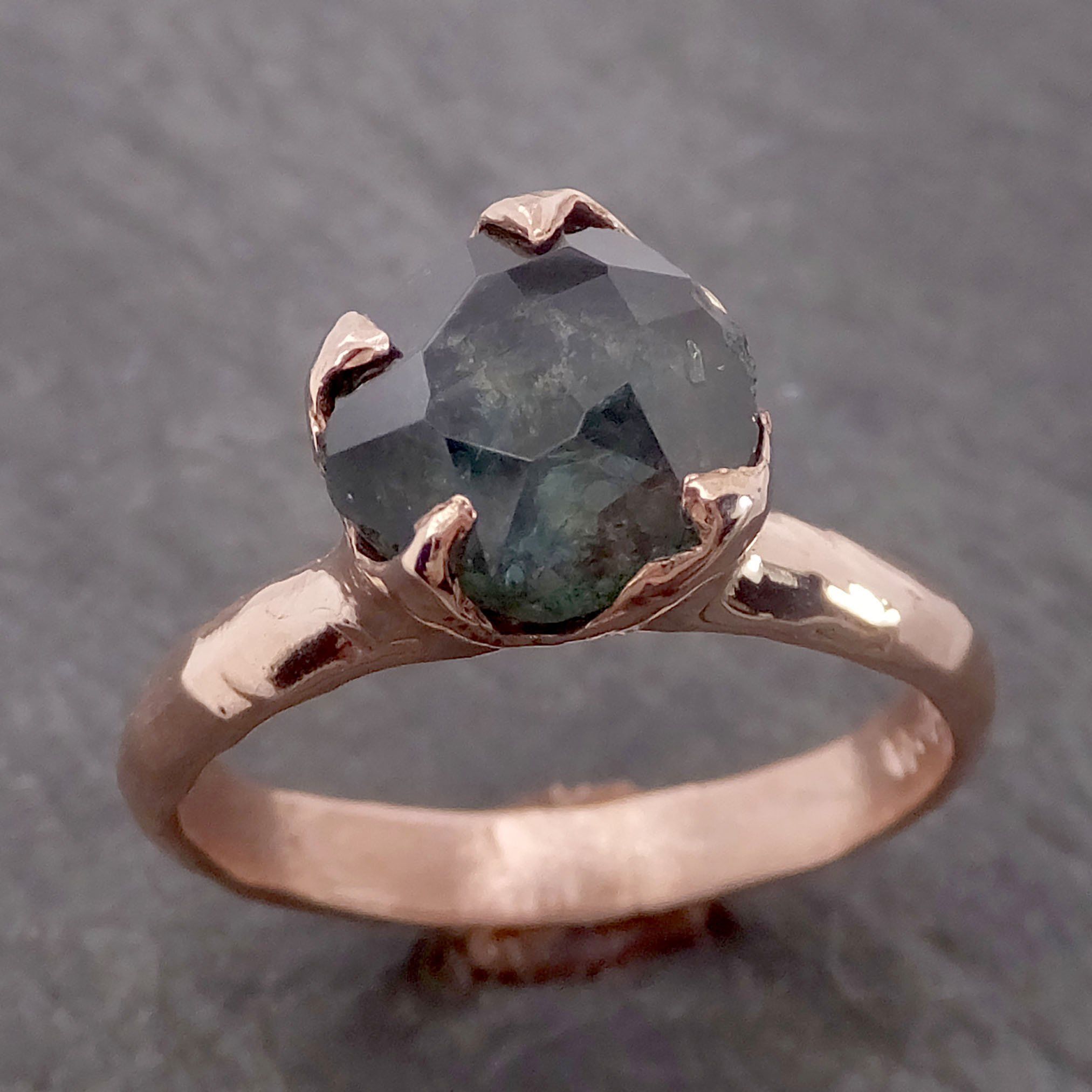 montana sapphire partially faceted solitaire 14k rose gold engagement ring wedding ring custom one of a kind blue gemstone ring 2138 Alternative Engagement