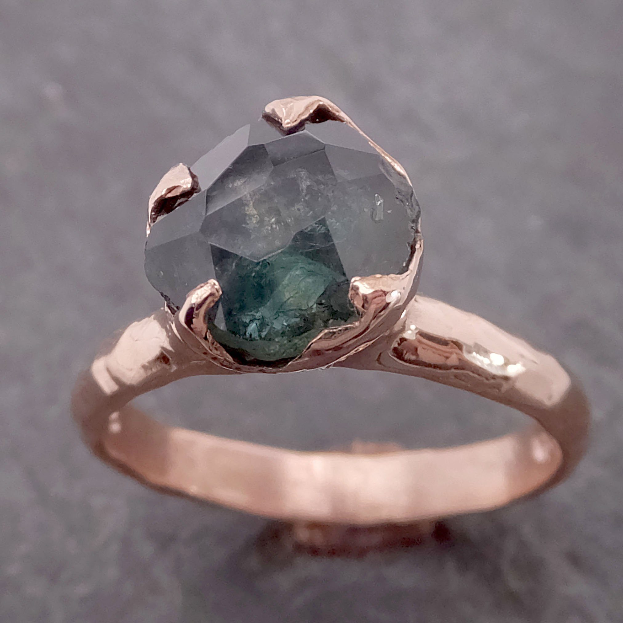 montana sapphire partially faceted solitaire 14k rose gold engagement ring wedding ring custom one of a kind blue gemstone ring 2138 Alternative Engagement