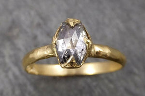 Fancy cut salt and pepper Diamond Solitaire Engagement 18k yellow Gold Wedding Ring Diamond Ring byAngeline 1796