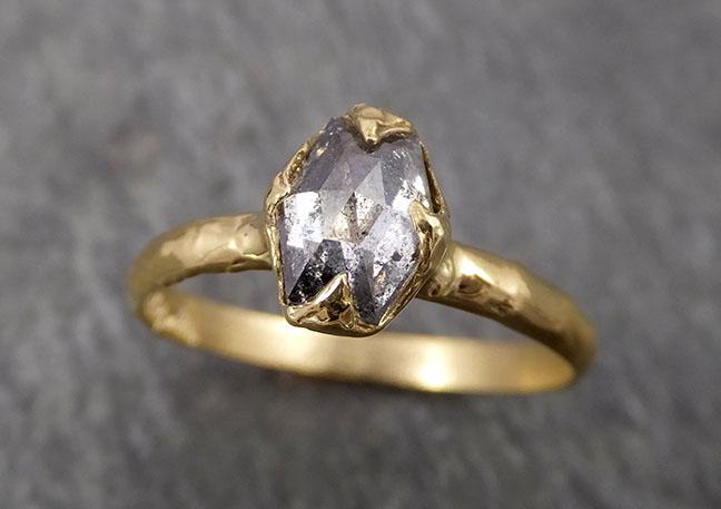 Fancy cut salt and pepper Diamond Solitaire Engagement 18k yellow Gold Wedding Ring Diamond Ring byAngeline 1796