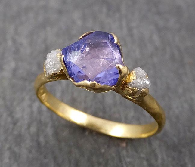 partially faceted tanzanite crystal gemstone diamond 18k ring multi stone wedding ring one of a kind three stone ring 1787 Alternative Engagement