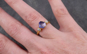 partially faceted tanzanite crystal gemstone diamond 18k ring multi stone wedding ring one of a kind three stone ring 1787 Alternative Engagement