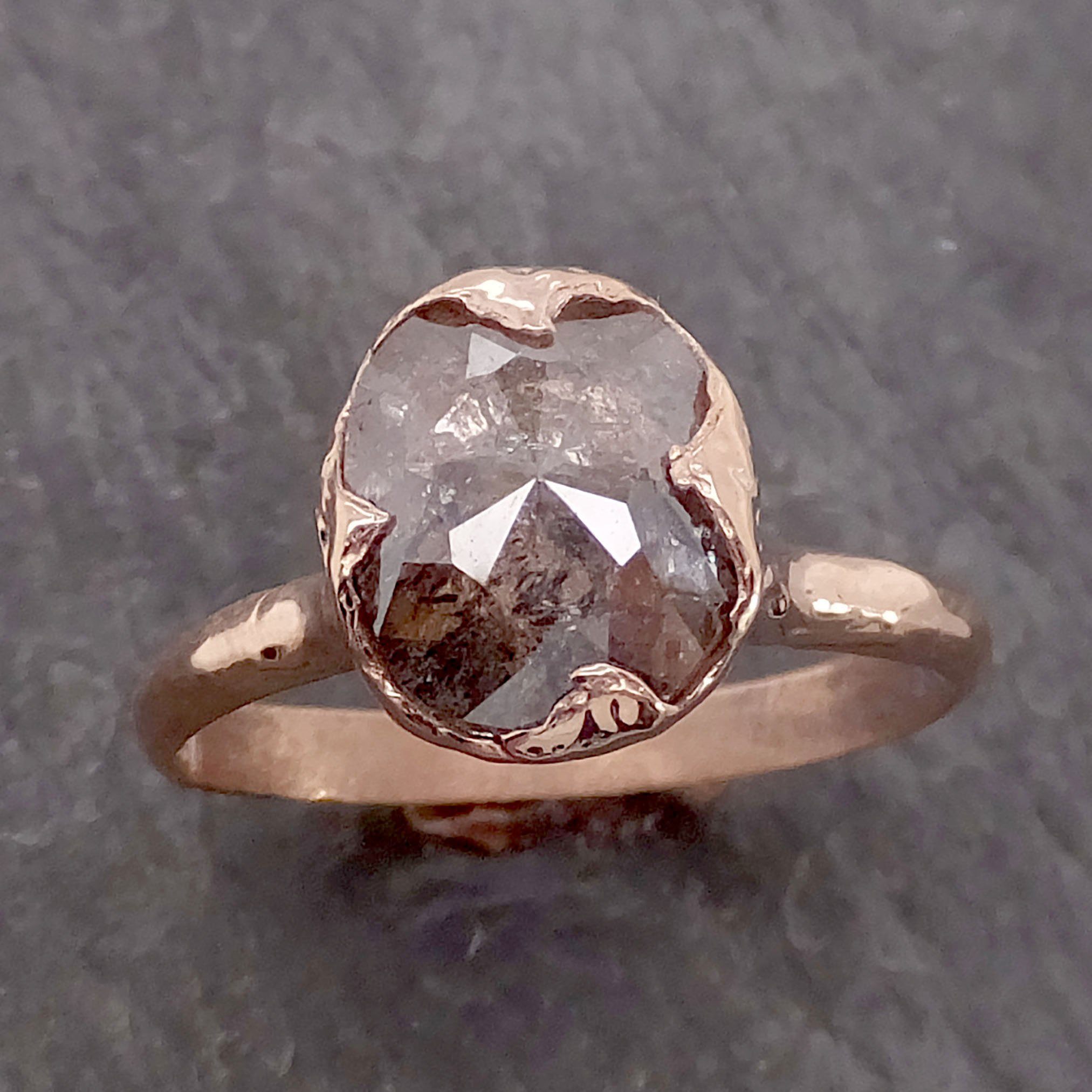 Faceted Fancy cut Salt and Pepper Diamond Solitaire Engagement 14k Rose Gold Wedding Ring byAngeline 2139