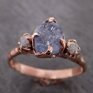 raw blue sapphire diamond rose gold engagement ring wedding ring custom one of a kind gemstone multi stone ring 2147 Alternative Engagement