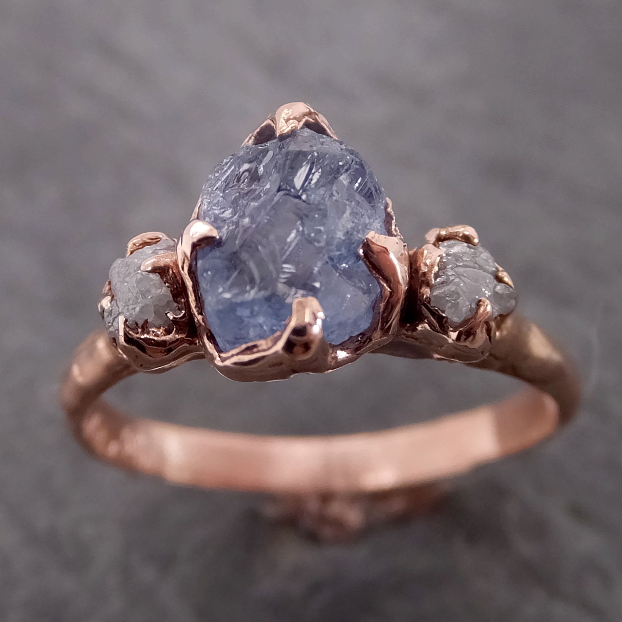 raw blue sapphire diamond rose gold engagement ring wedding ring custom one of a kind gemstone multi stone ring 2147 Alternative Engagement