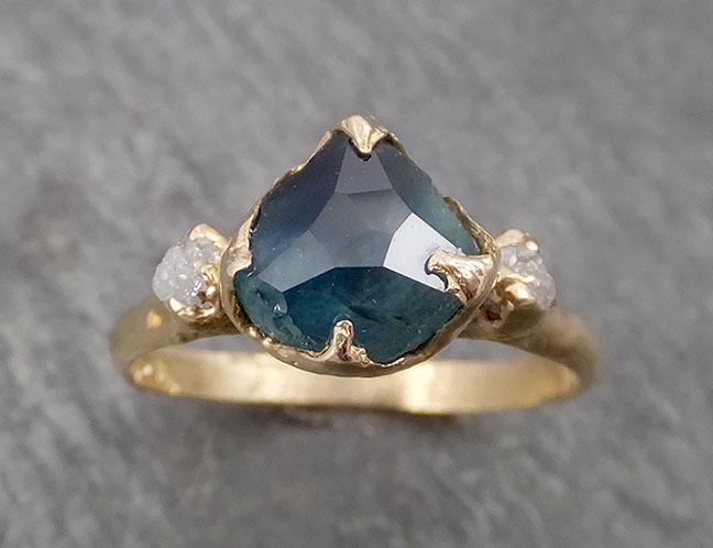 partially faceted montana sapphire diamond 18k yellow gold engagement ring wedding ring custom one of a kind blue gemstone ring multi stone ring 1805 Alternative Engagement