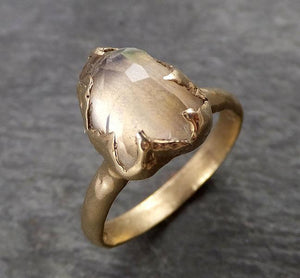 partially faceted moonstone yellow gold ring gemstone solitaire recycled 14k statement 1807 Alternative Engagement