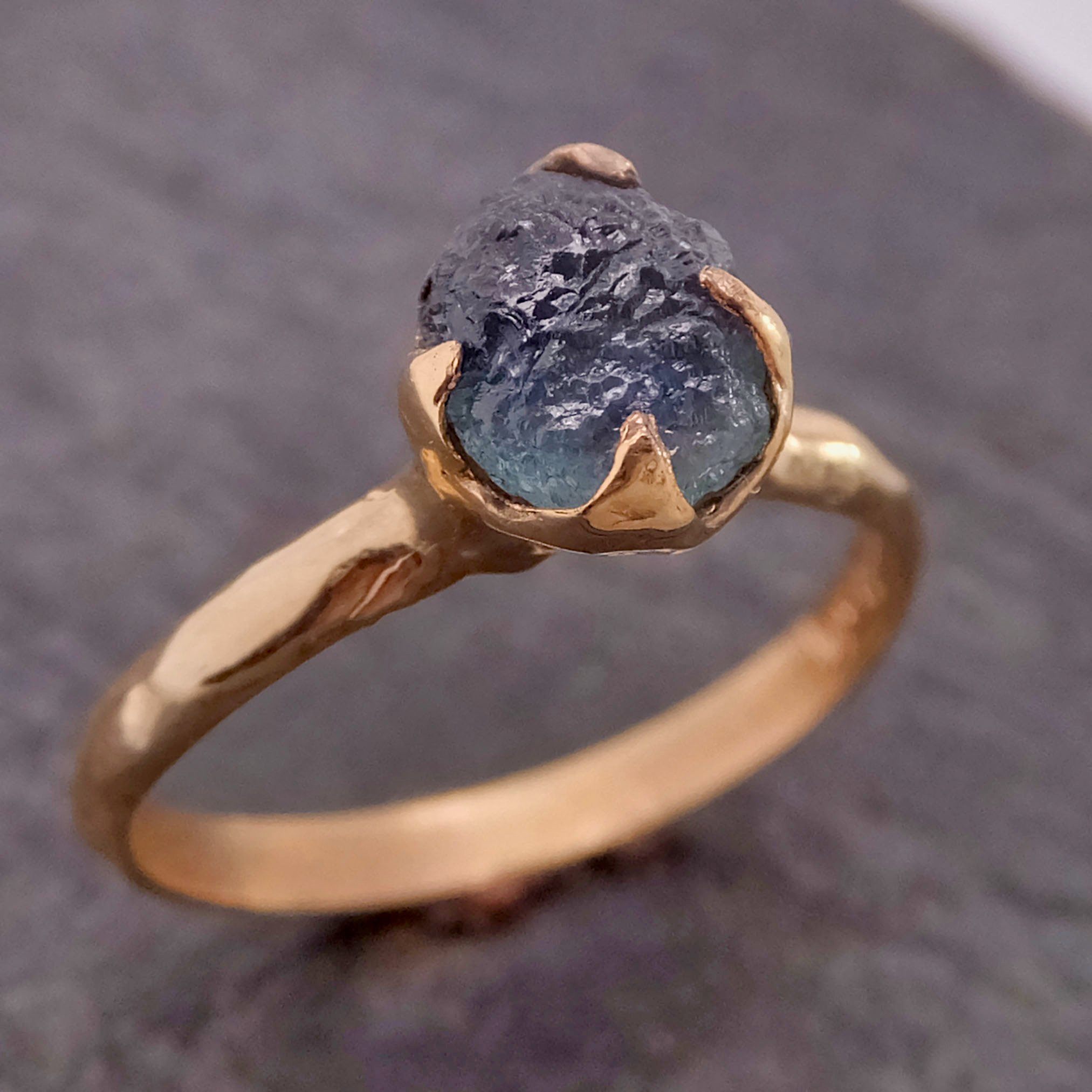Raw Sapphire Montana sapphire 14k yellow Gold Engagement Ring Blue Wedding Ring Custom Gemstone Ring Solitaire Ring byAngeline 2150
