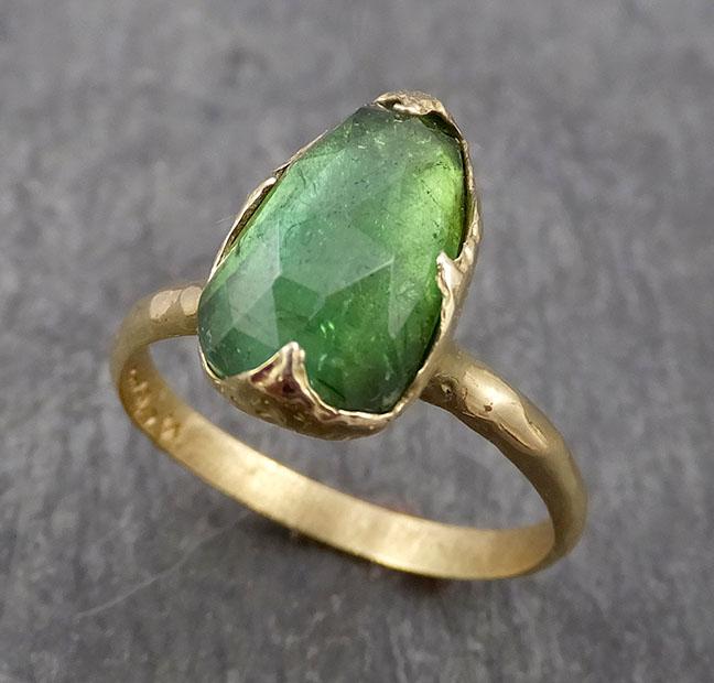 fancy cut green tourmaline yellow gold ring gemstone solitaire recycled 18k statement 1802 Alternative Engagement