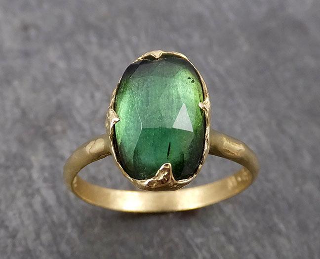 fancy cut green tourmaline yellow gold ring gemstone solitaire recycled 18k statement 1803 Alternative Engagement