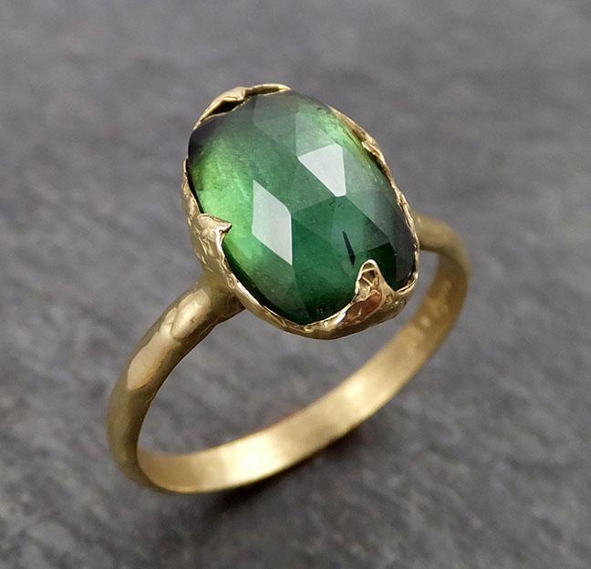 fancy cut green tourmaline yellow gold ring gemstone solitaire recycled 18k statement 1803 Alternative Engagement