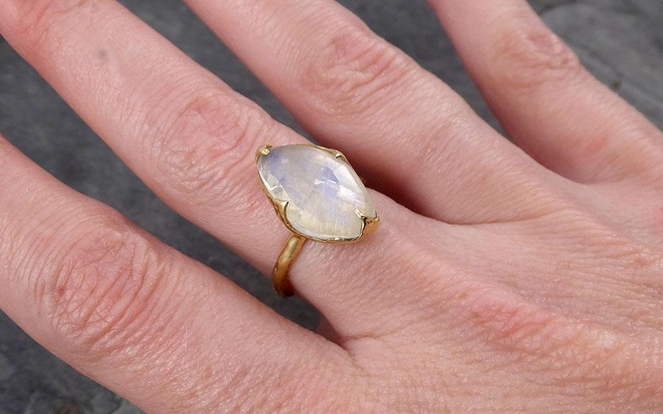 fancy cut moonstone yellow gold ring gemstone solitaire recycled 18k statement 1806 Alternative Engagement
